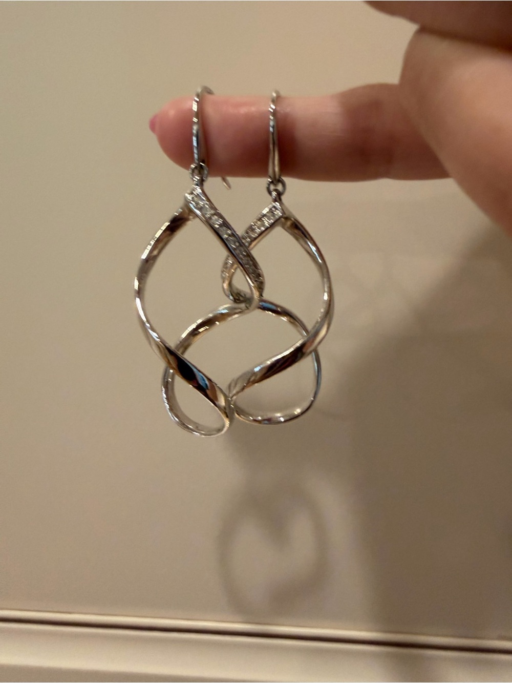 Touchstone Crystal Silver Twisted Drop Earrings with Crystal Accents - Picture 3 of 5